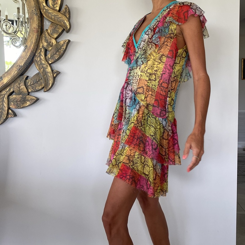 Multicolor V-Neck Mini Dress - Picture 3 of 10